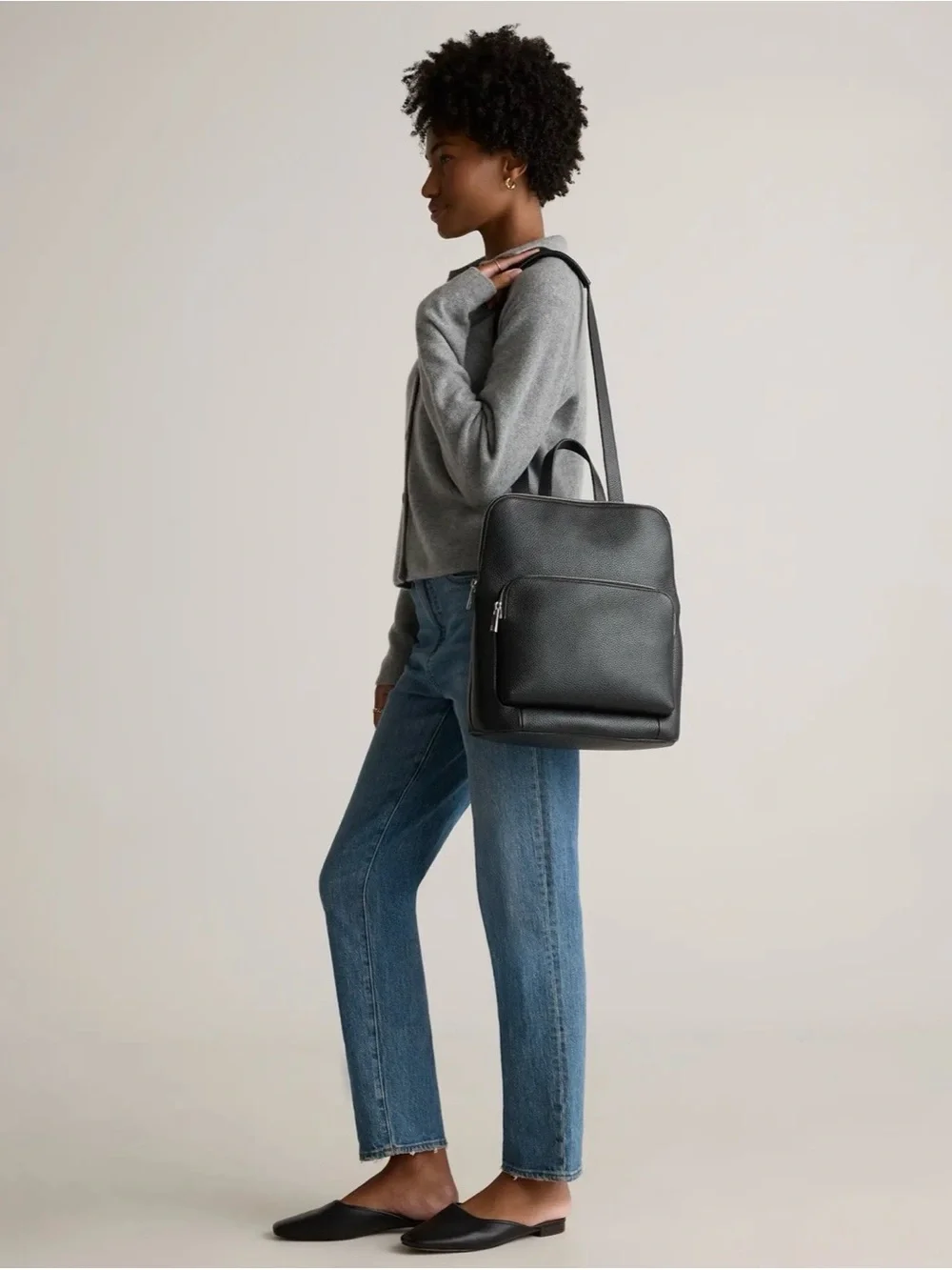 Quince Black Pebbled Italian Leather Backpack